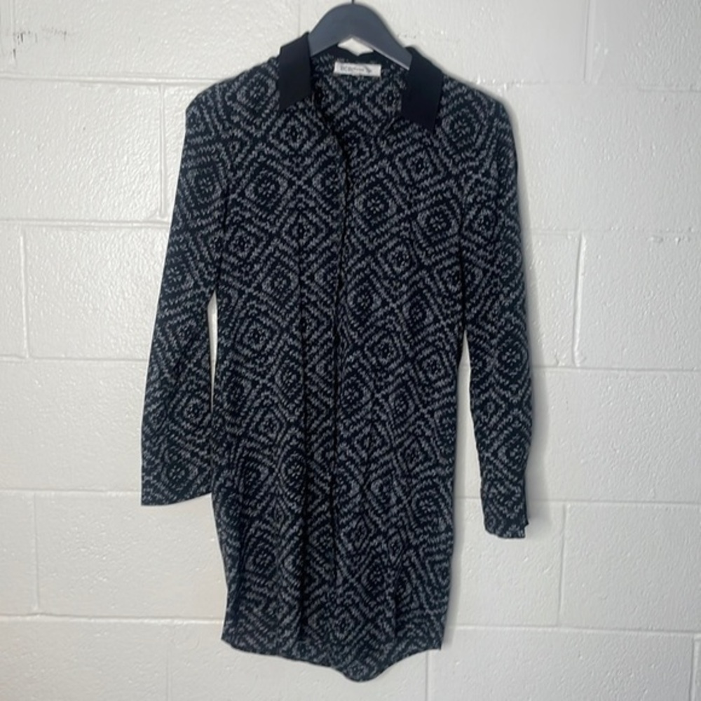 Bcbgeneration long patterned button up shirt dress - black - small